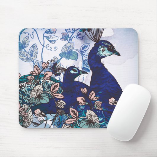 Blumenhintergrund mit Pfaus Mousepad (Mit Mouse)