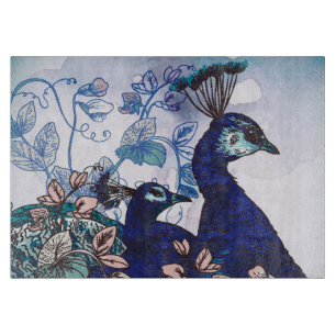 Blumenhintergrund mit Pfaus Schneidebrett