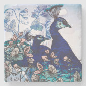 Blumenhintergrund mit Pfaus Steinuntersetzer (Vorderseite)