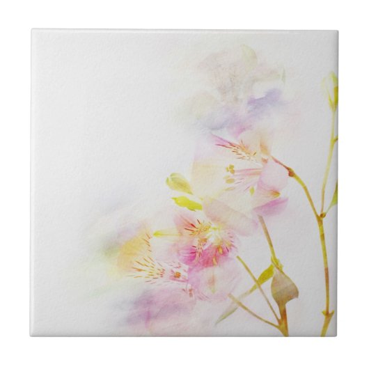 Blumenhintergrund mit Watercolor-Blumen Fliese (Vorderseite)