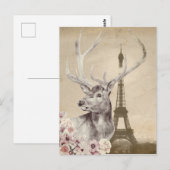 Blumenhirsch & Eiffelturm Postkarte (Vorne/Hinten)