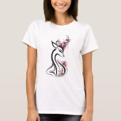 Blumenhirsch-Linienkunst T-Shirt (Vorderseite)