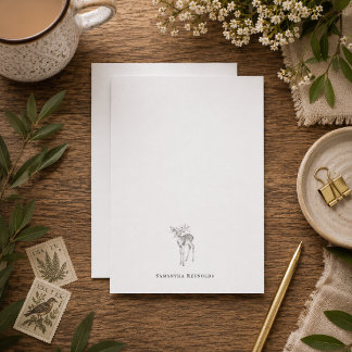 Blumenhirsch Minimal Personalisierte Notizkarte Mitteilungskarte
