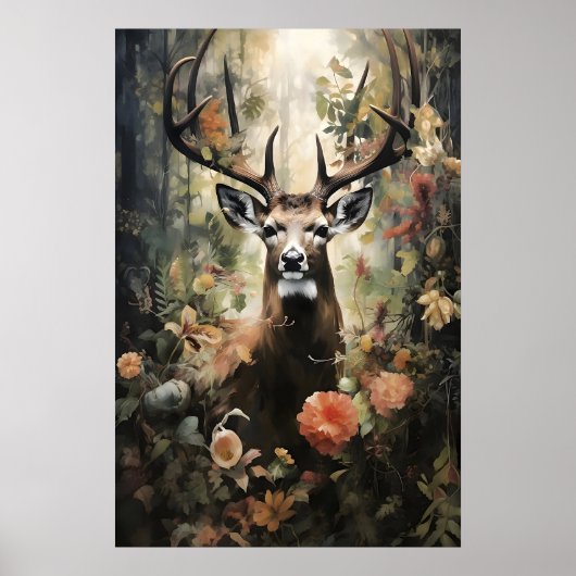 Blumenhirsch-Wald-Druck, Dark Academia Poster (Vorne)