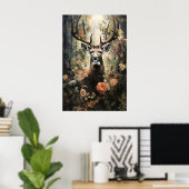 Blumenhirsch-Wald-Druck, Dark Academia Poster (Heimbüro)