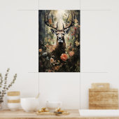 Blumenhirsch-Wald-Druck, Dark Academia Poster (Küche)