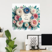 Blumenhochzeit 3D Papierblumen Blumenrahmen Poster (Heimbüro)