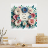 Blumenhochzeit 3D Papierblumen Blumenrahmen Poster (Küche)