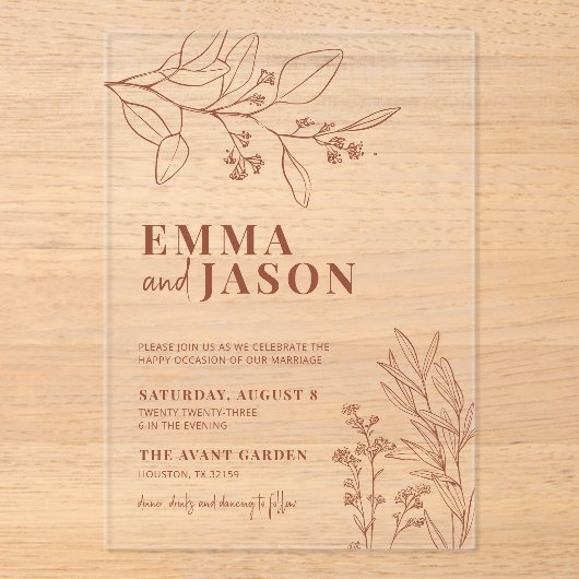 Blumenhochzeit Acryleinladungen (Vorderseite)