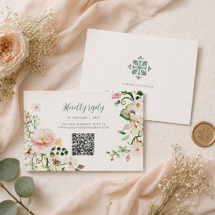 Blumenhochzeit-Antwortkarte mit QR-Code RSVP Karte