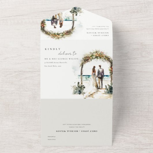 Blumenhochzeit Arch Coastal Seascape Hochzeit All In One Einladung (Außenbereich)