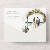 Blumenhochzeit Arch Coastal Seascape Hochzeit All In One Einladung (Rückseite)