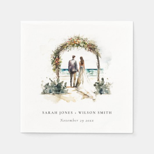 Blumenhochzeit Arch Coastal Seascape Hochzeit Serviette (Vorderseite)