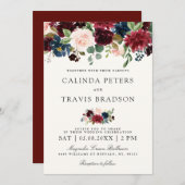 Blumenhochzeit Burgunder-Blumenstrauß-| Einladung (Vorne/Hinten)