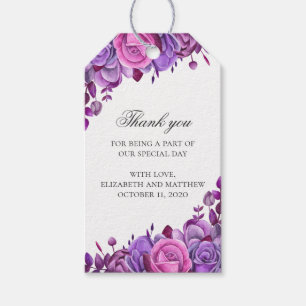 Blumenhochzeit danke. Rosa und violette Blumen Geschenkanhänger
