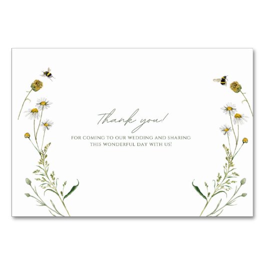 Blumenhochzeit Dankeskarten – Bearbeitbare Namen Tischnummer (Vorderseite)