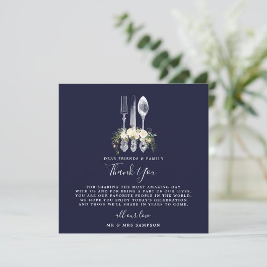 Blumenhochzeit der Marine danke Ihnen Empfang-Kart Einladung (Stehend Vorderseite)