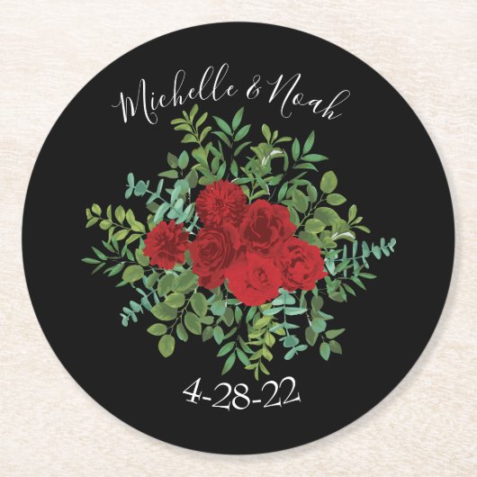 Blumenhochzeit der Rose Black and Red Peony Runder Pappuntersetzer (Vorderseite)