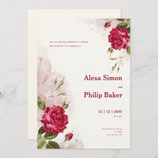 Blumenhochzeit Einladung (Vorne/Hinten)