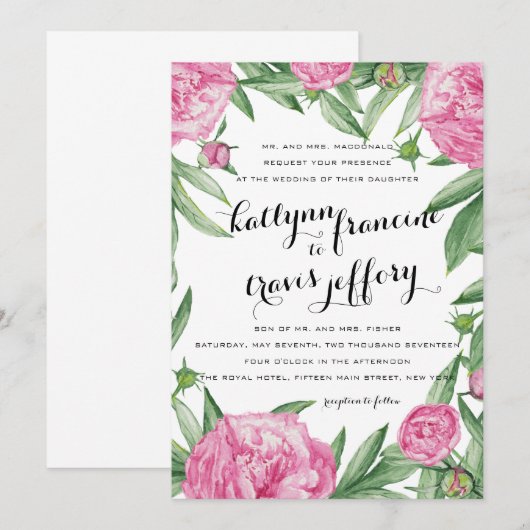 Blumenhochzeit Einladung (Vorne/Hinten)