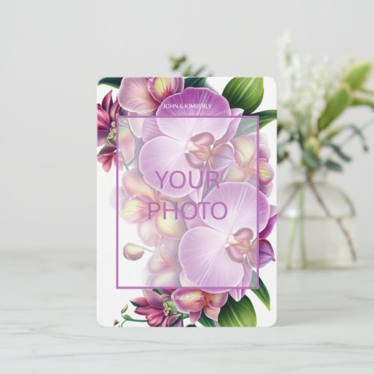 Blumenhochzeit Foto & QR-Code Begleitkarte (Stehend Vorderseite)