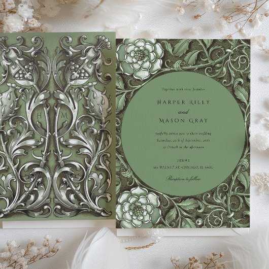 Blumenhochzeit im Grünen Jugendstil Einladung