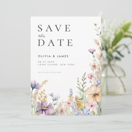 Blumenhochzeit im Sommer Wildblume Save The Date (Stehend Vorderseite)