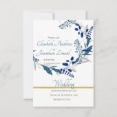 Blumenhochzeit in Gold und Blau Einladung (Vorderseite)