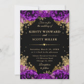 Blumenhochzeit in lila und goldenen Rose Einladung (Vorderseite)
