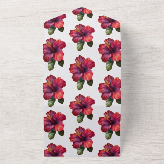 Blumenhochzeit in Rot-Tropen-Hibiskus All In One Einladung (Außenbereich)