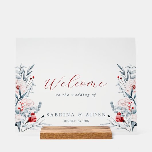 Blumenhochzeit in Rot und Blau der Blume Acrylschild (Vorderseite)