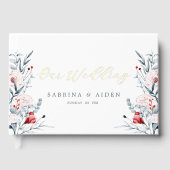 Blumenhochzeit in Rot und Blau der Blume Gästebuch (Vorderseite)