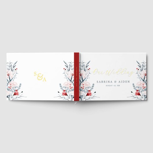 Blumenhochzeit in Rot und Blau der Blume Gästebuch (Voll)