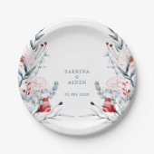 Blumenhochzeit in Rot und Blau der Blume Pappteller (Vorderseite)