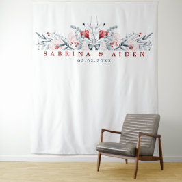 Blumenhochzeit in Rot und Blau der Blume Wandteppich