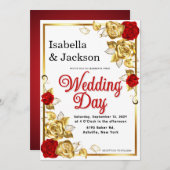 Blumenhochzeit in Rot und Gold Rose Einladung (Vorne/Hinten)