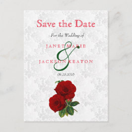 Blumenhochzeit in tiefer Rote Rose - Save the Date Ankündigungspostkarte