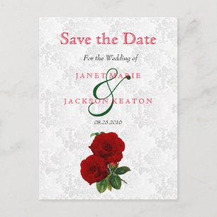 Blumenhochzeit in tiefer Rote Rose - Save the Date Ankündigungspostkarte