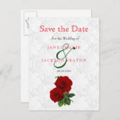 Blumenhochzeit in tiefer Rote Rose - Save the Date Ankündigungspostkarte (Vorne/Hinten)