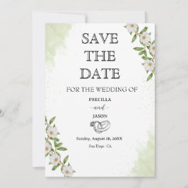 Blumenhochzeit in Weiß und Grün Save The Date