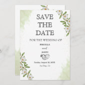 Blumenhochzeit in Weiß und Grün Save The Date (Vorne/Hinten)