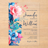 Blumenhochzeit Moderne Script Typografie Blau Pink Acryleinladungen (Vorderseite)