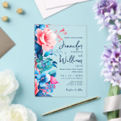 Blumenhochzeit Moderne Script Typografie Blau Pink Acryleinladungen (In Situ (Hochzeit))