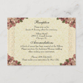 Blumenhochzeit Rezeption Rosa Rosen Vintag Begleitkarte