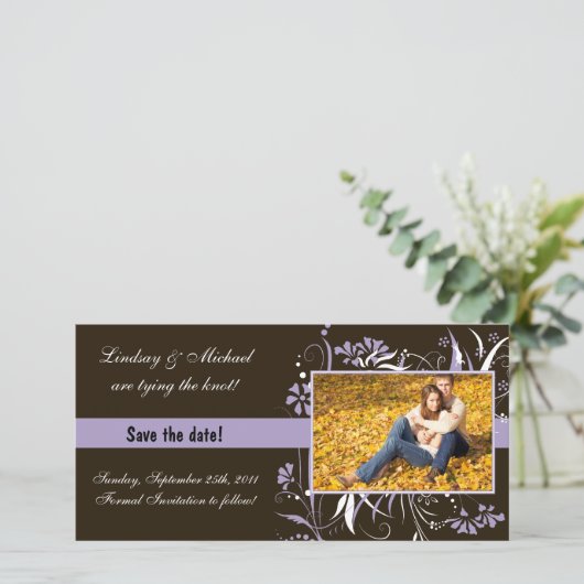 Blumenhochzeit Save the Date - Lila (Stehend Vorderseite)