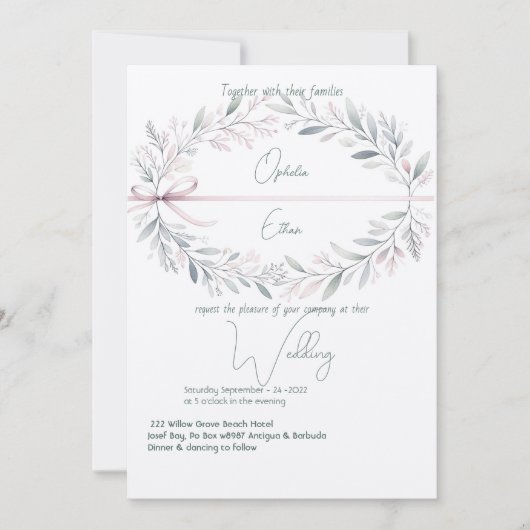 Blumenhochzeit Shabby Chic Typografie Wappen Einladung (Vorderseite)