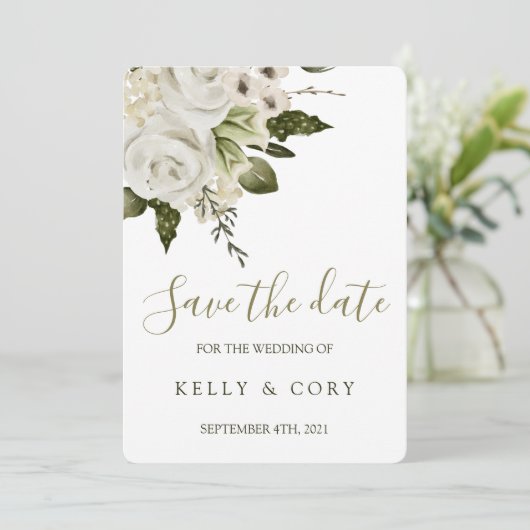 Blumenhochzeit speichert die Datumskarten Save The Date (Stehend Vorderseite)