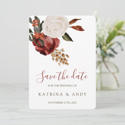 Blumenhochzeit speichert die Datumskarten Save The Date (Stehend Vorderseite)