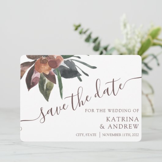 Blumenhochzeit speichert die Datumskarten Save The Date (Stehend Vorderseite)