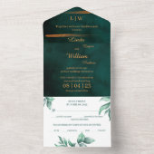 Blumenhochzeit Tiefe Wasserfarbe Dunkles Grün Meer All In One Einladung (Innen Boden)